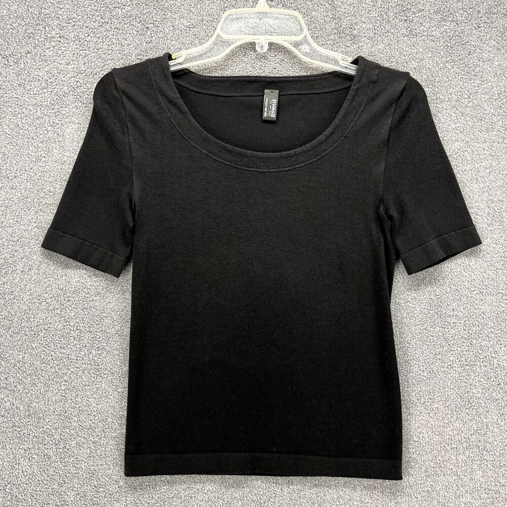 Wolford Top womens M Black Solid Short Sleeve‎ Stretch round Neck Classic shirt